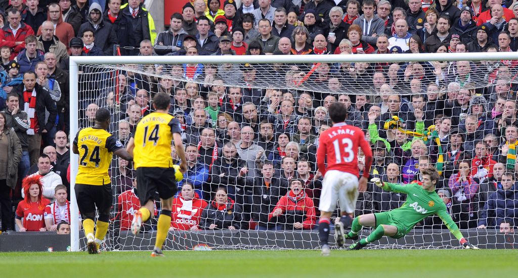Yakubu Aiyegbeni scores the first goal from the penalty spot during the Barclays Premier League match between Manchester United v Blackburn Rovers at Old Trafford, Manchester.31st December