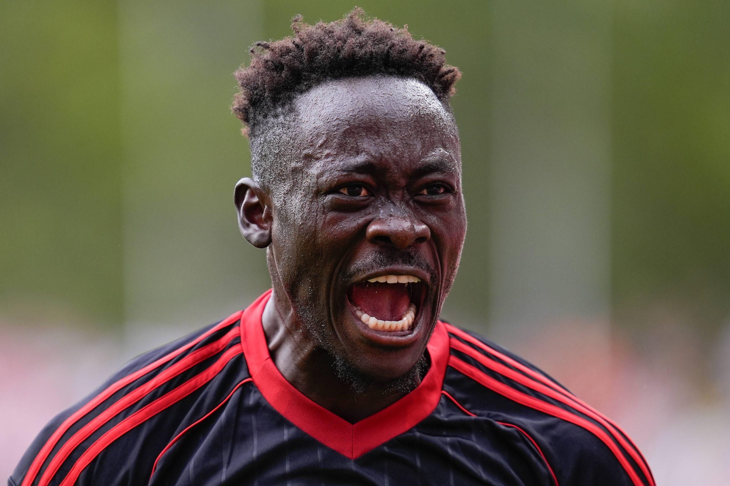 Akor Adams celebrates a goal during the Spanish League, LaLiga EA Sports, match played between Rayo Vallecano and Sevilla FC at Estadio de Vallecas on September 28, 2025, in Madrid, Spain. Madrid