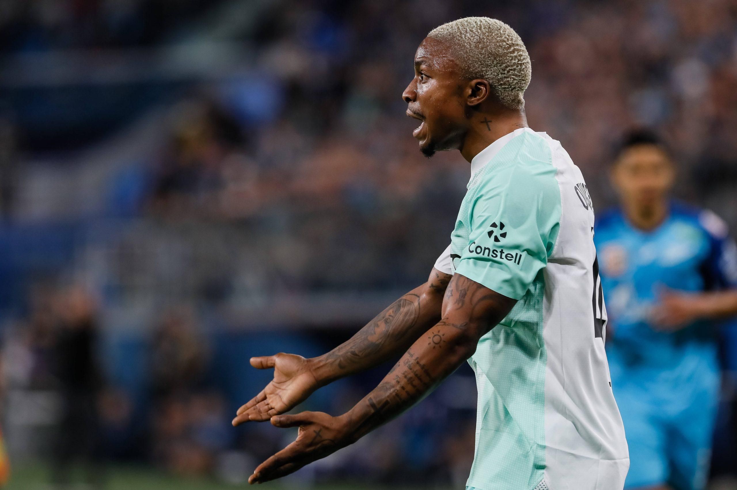 Olakunle Olusegun of Krasnodar reacts during the Russian Premier League match between FC Zenit Saint Petersburg and FC Krasnodar