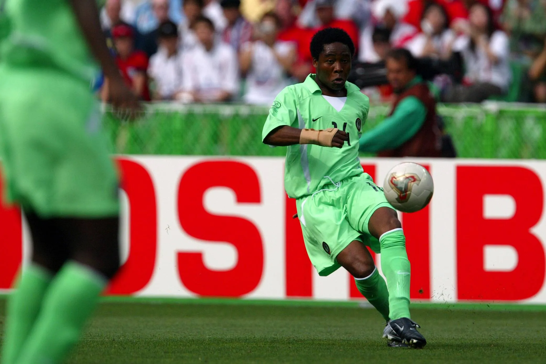 Ifeanyi Udeze in action for the Super Eagles of Nigeria at the 2002 FIFA World Cup