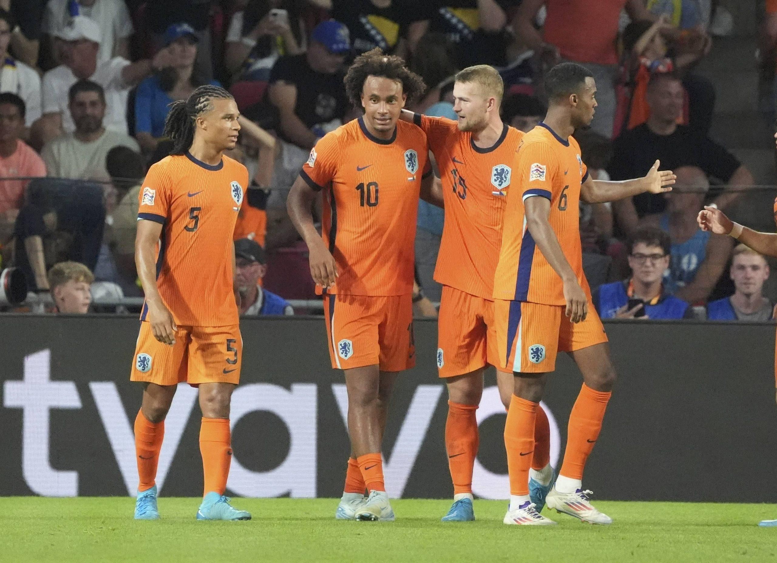 L-R Nathan Ake, Joshua Zirkzee, Matthijs de Ligt, and Ryan Gravenberch during the UEFA Nations League match between the Netherlands and Bosnia and Herzegovina