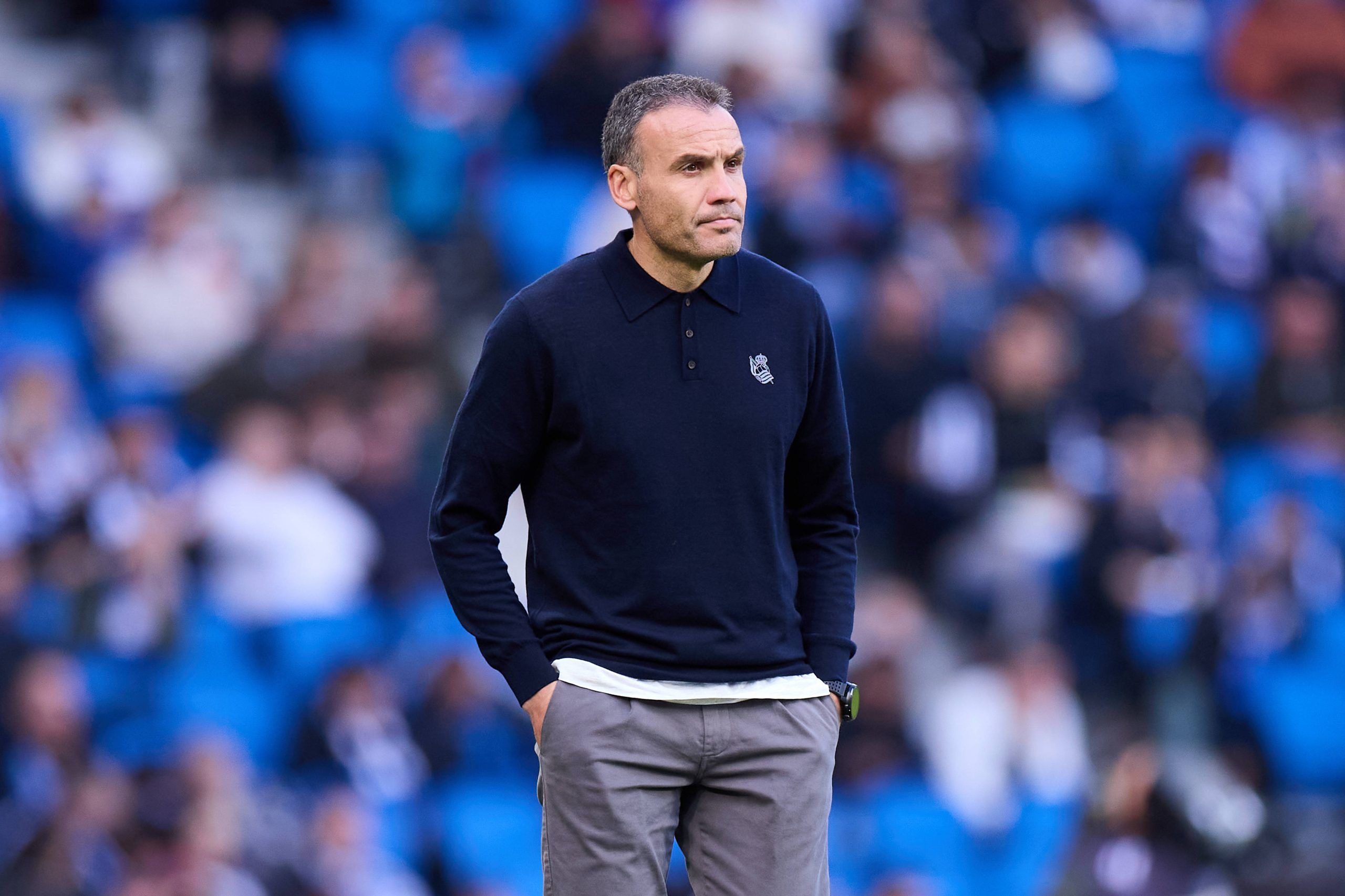 Real Sociedad v Villarreal CF - Sergio Francisco head coach of Real Sociedad looks on during the LaLiga match