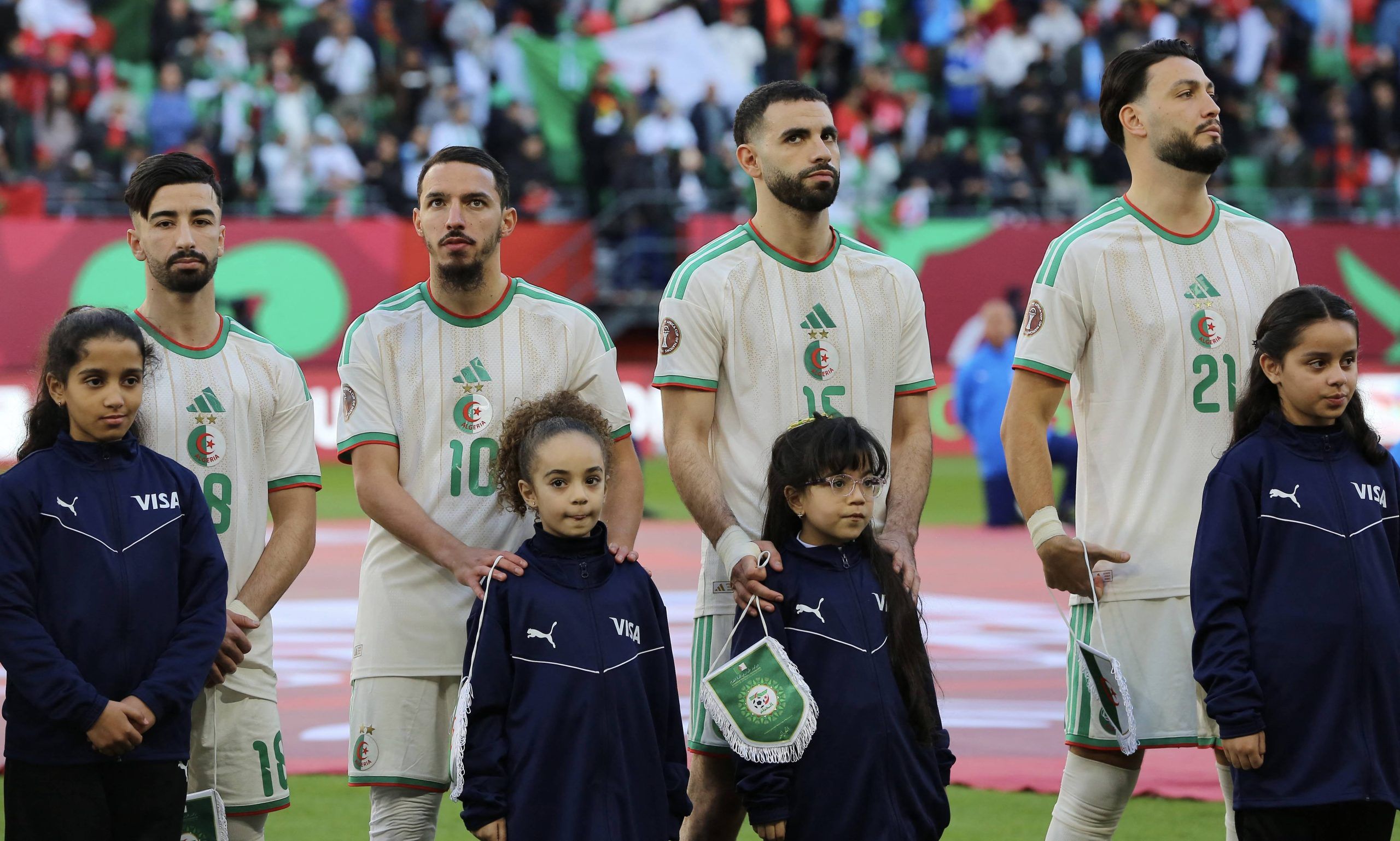 Himad Abdelli 8, Ismaël Bennacer 10, Rayan Aït-Nouri 15, and Ramy Bensebaini 21 at 2025 AFCON