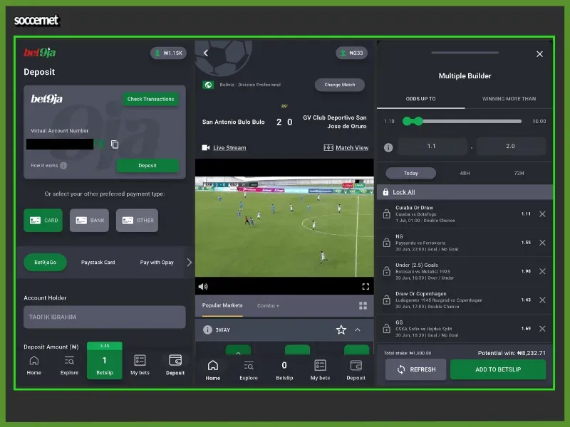 Bet9ja app feature Live Streaming with all the options on the side.