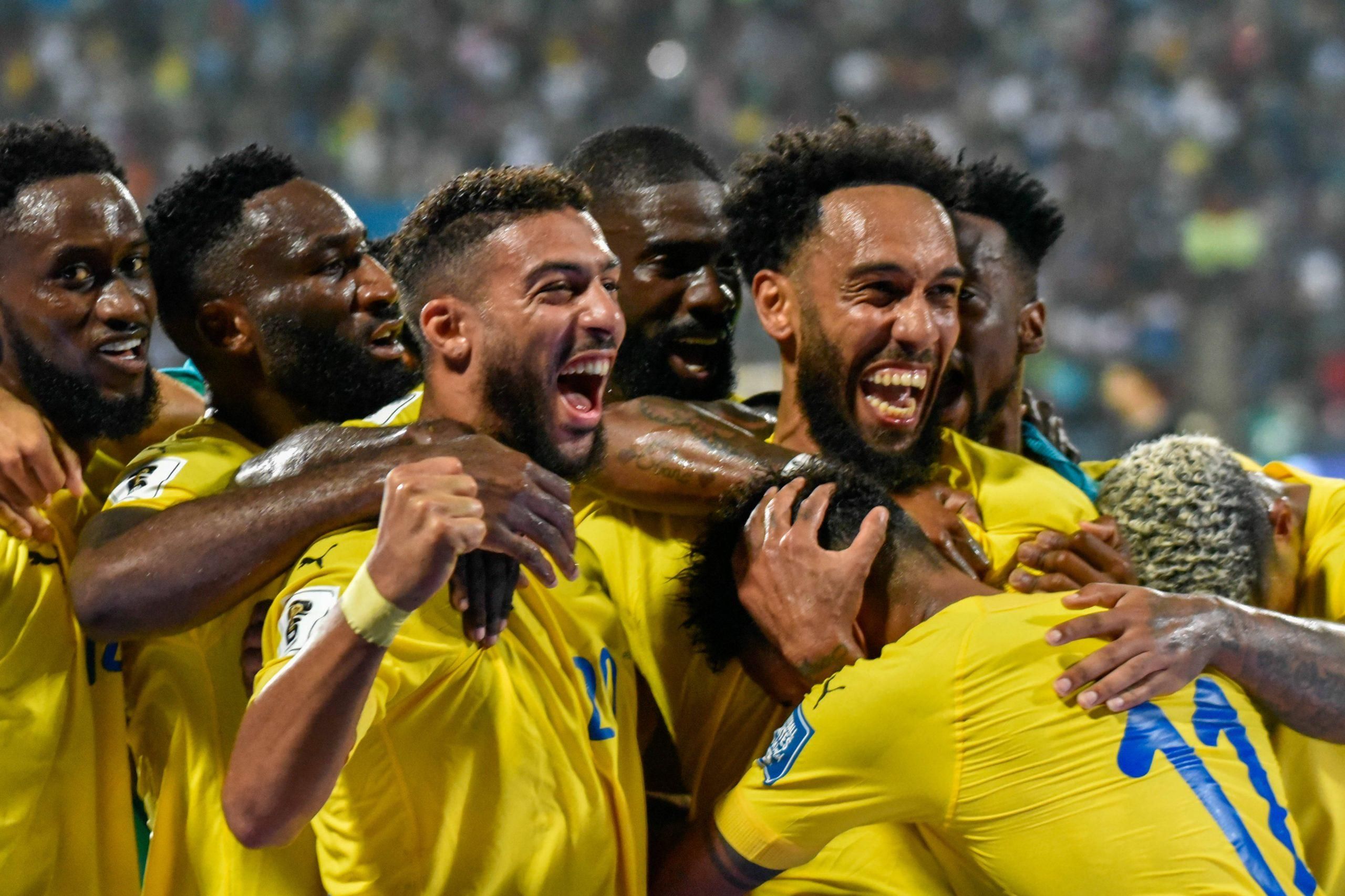 Gabon celebrate victory, Pierre-Emerick Aubameyang during the 2026 FIFA World Cup Qualifier match between Gabon and Gambia