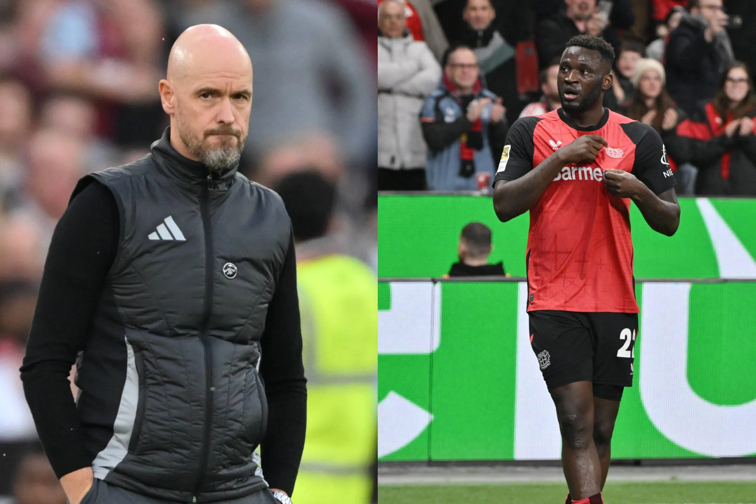 Erik Ten Hag (L) and Victor Boniface (R)