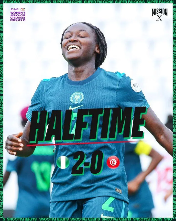 Super Falcons lead Tunisia at half time (Photo credit: X)