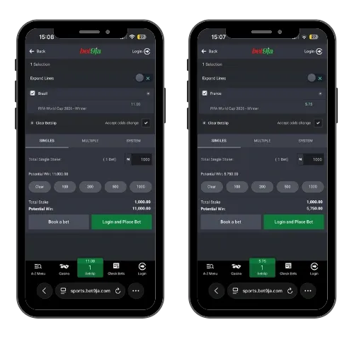 Bet9ja bet slips with World Cup winner predictions