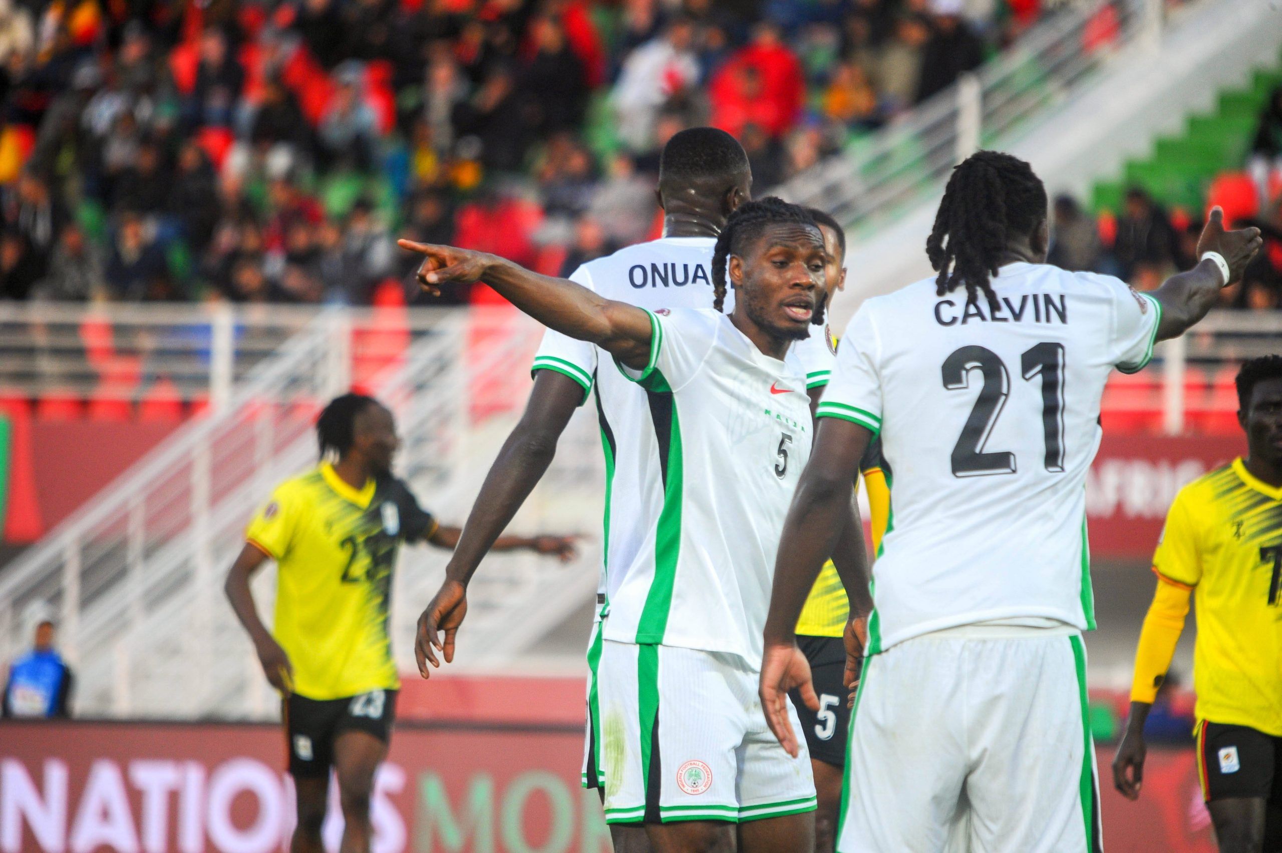 Igoh Ogbu and Calvin Bassey during the AFCON match between Uganda and Nigeria