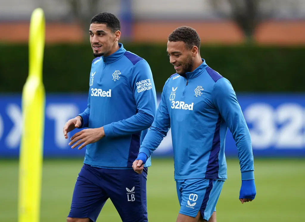Rangers Leon Balogun and Cyriel Dessers during a training session