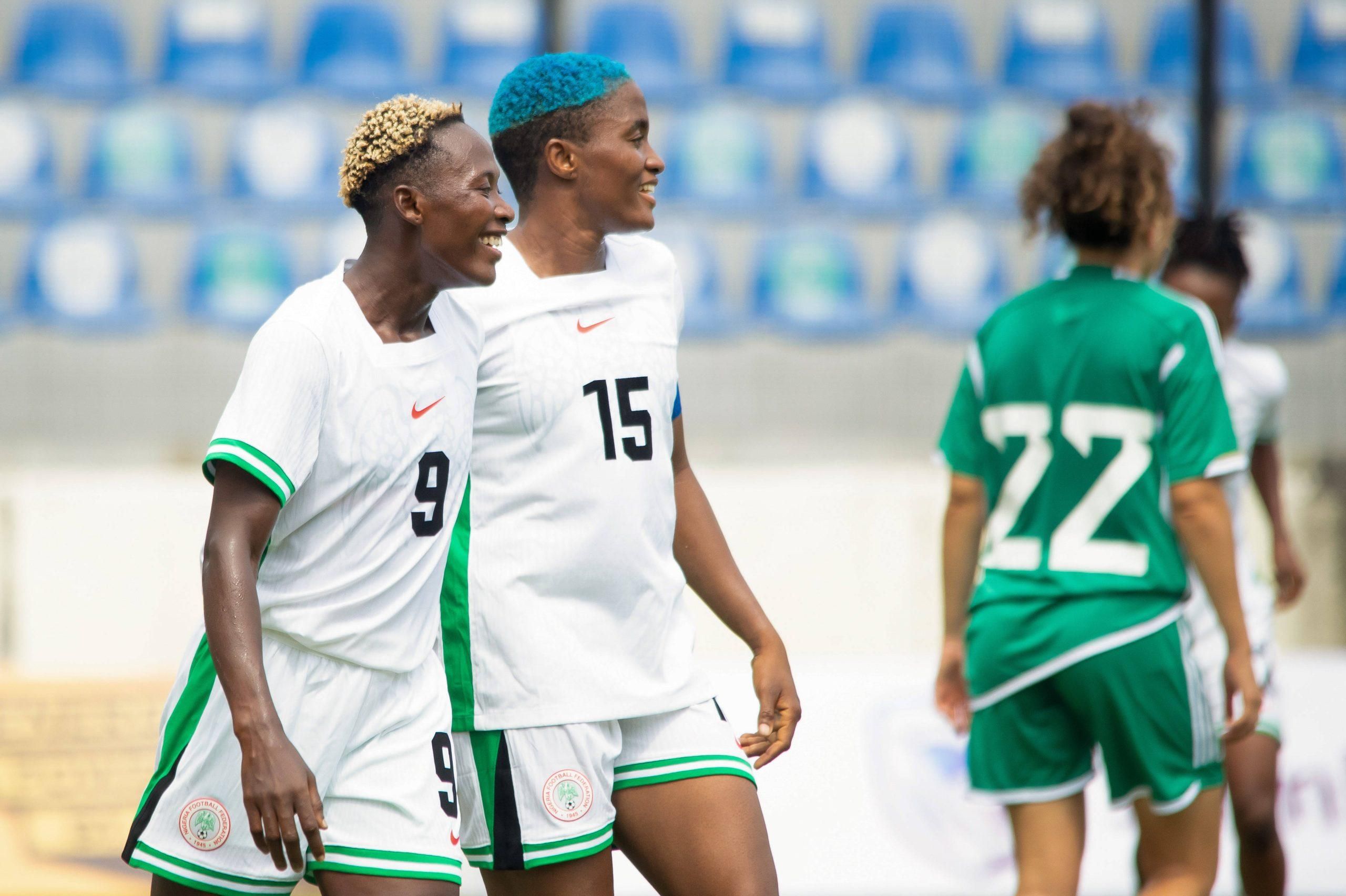 Ijamilusi Folashade Florence and Rasheedat Ajibade during an International Friendly against Algeria 