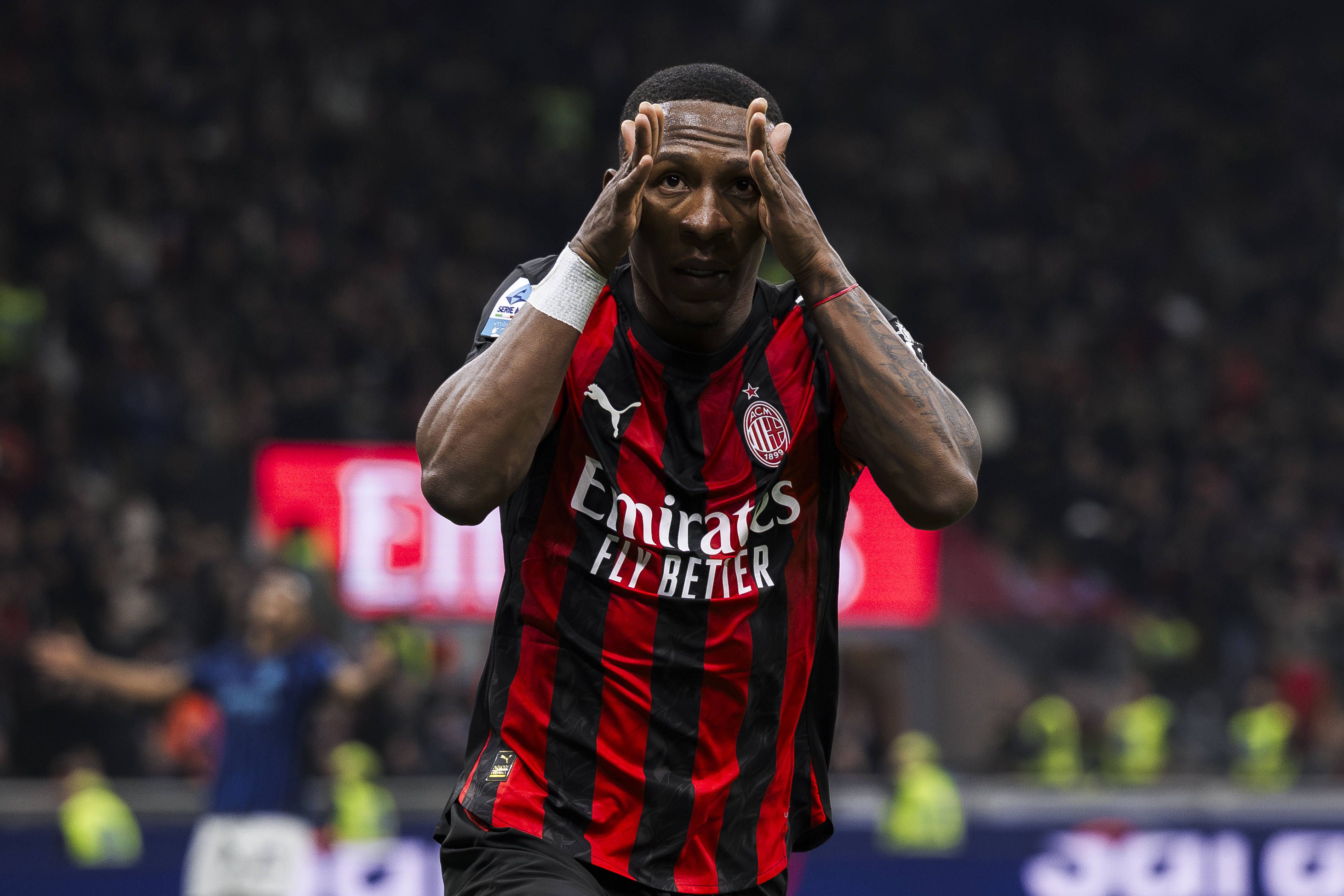 Pervis Estupinan of AC Milan celebrates after scoring a goal during the Serie A football match between AC Milan and FC Internazionale