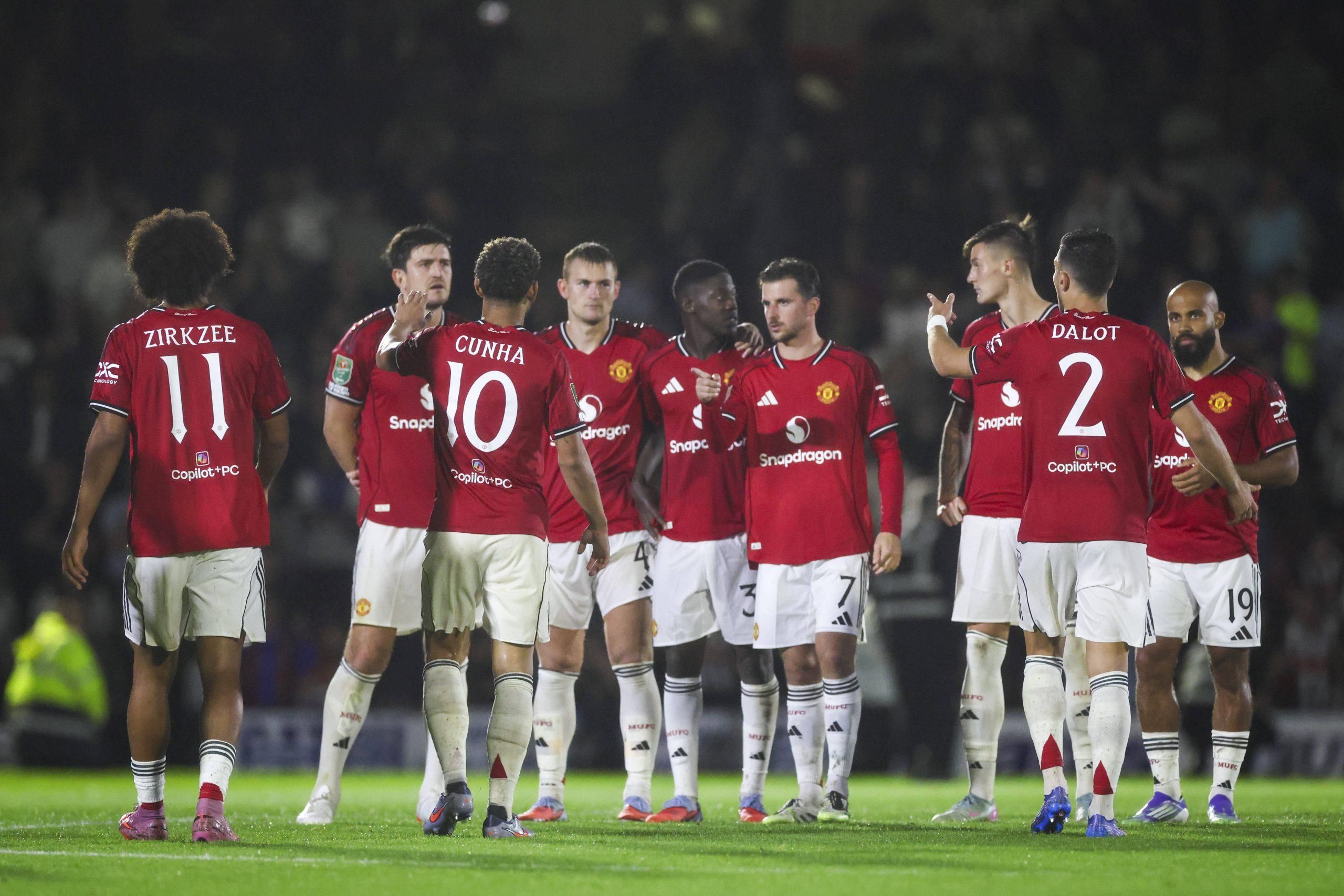 Manchester United forward Matheus Cunha 10 apologies for penalty miss during the Grimsby Town FC v Manchester United
