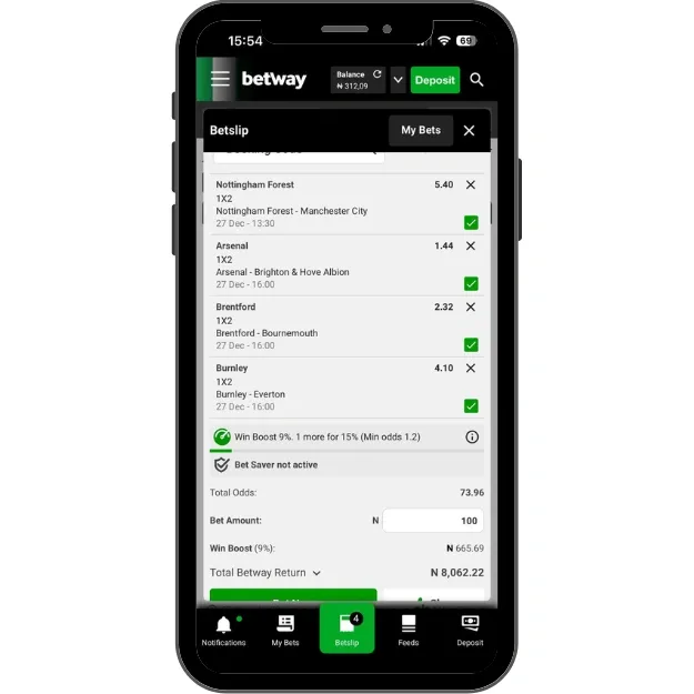 Betway Win Boost Inside the Bet Slip