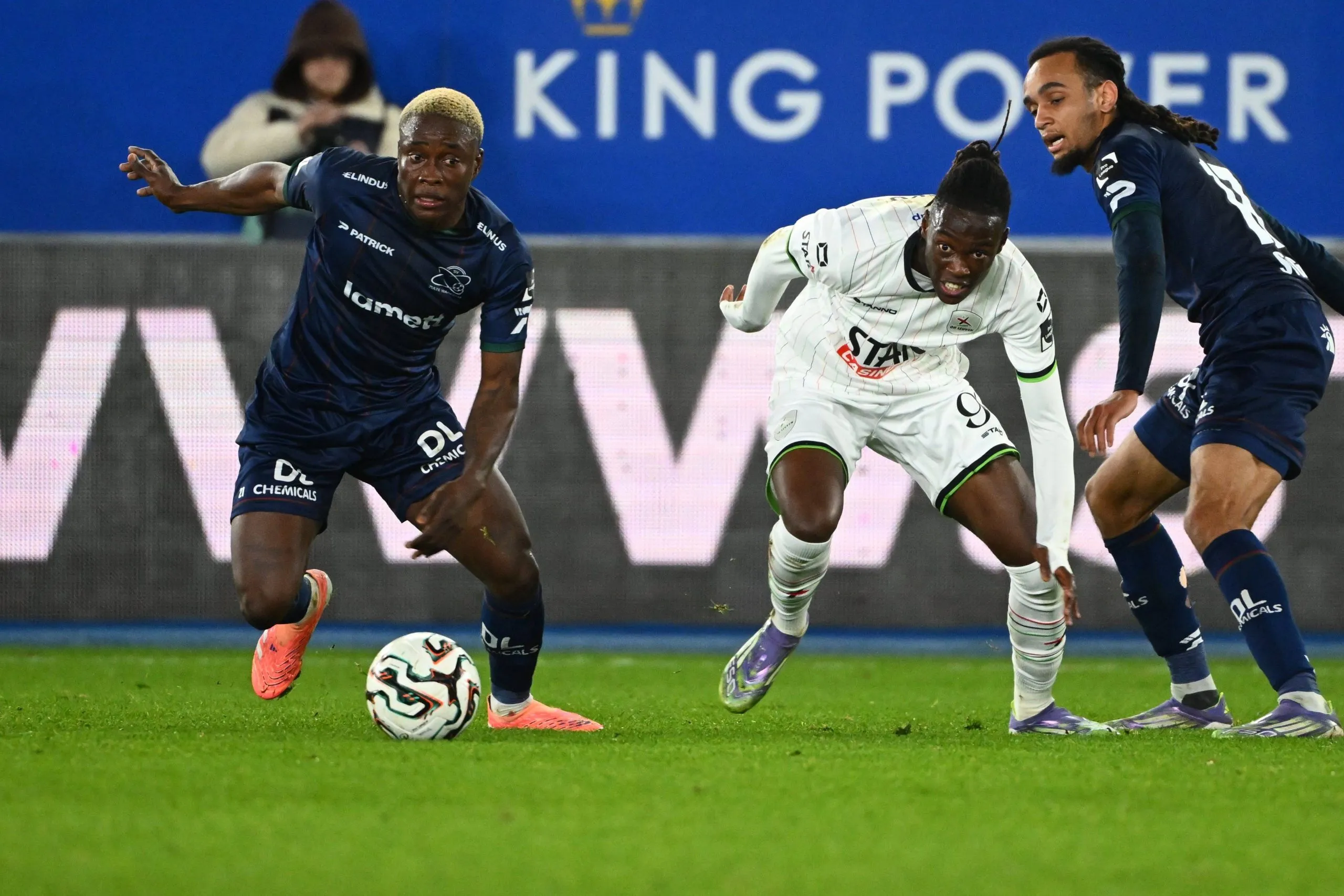 Nnadi Tochukwu, & Opoku Davis during the Jupiler Pro League match between OH Leuven and SV Zulte Waregem