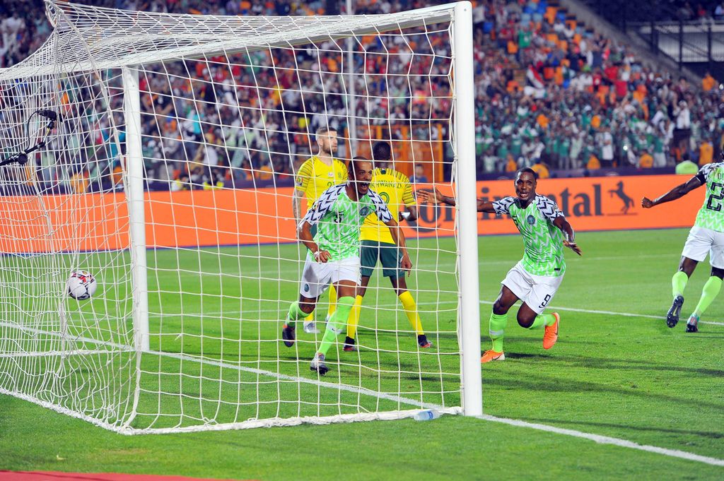 William Paul Ekong celebrates the goal of the victory he scored before 3 minutes from the end of the match Nigeria vs South Africa