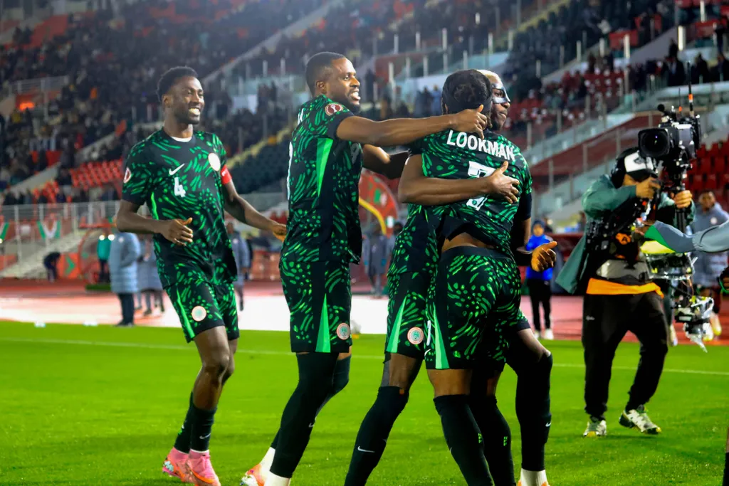 Wilfred Ndidi, Frank Onyeka, Ademola Lookman and Victor Osimhen of Nigeria Super Eagles during the AFCON match between Nigeria and Mozambique