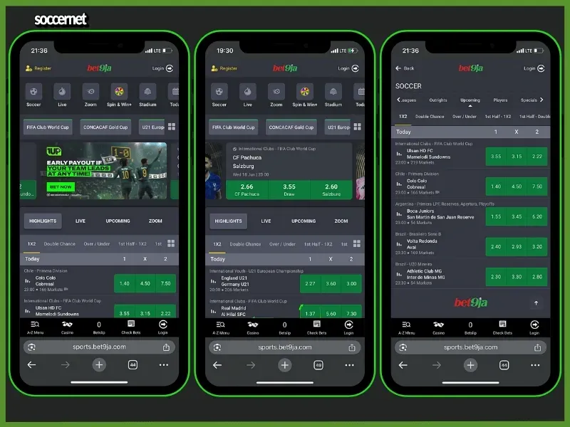 Bet9ja mobile experience on the app and in the mobile browser.
