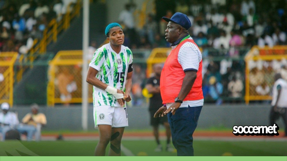 Super Falcons manager Justin Madugu & Super Falcons of Nigeria captain Rasheedat Ajibade