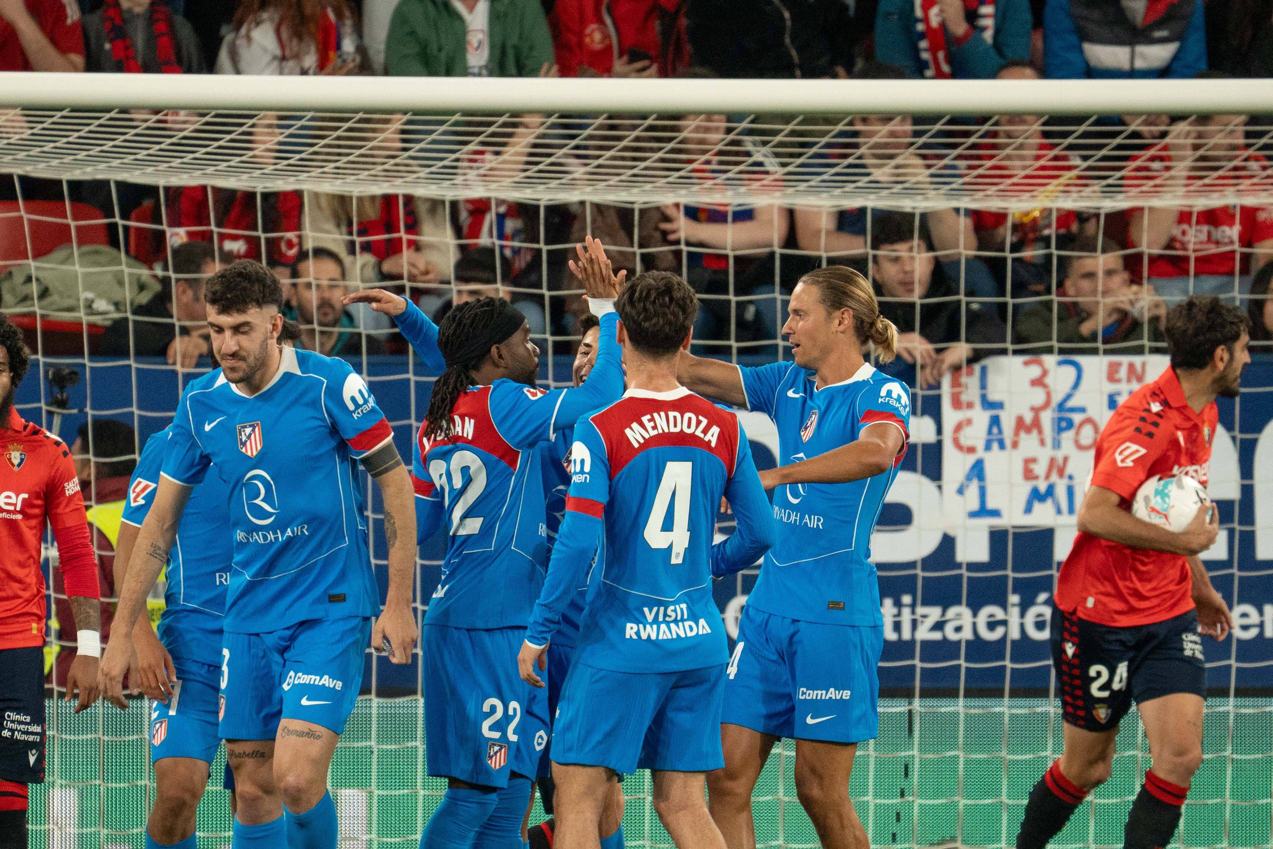 Ademola Lookman celebrates after scoring with his Atletico Madrid teammates