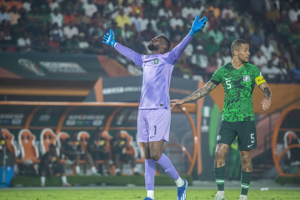 Francis Uzoho in action during the game between Nigeria vs Cameroon