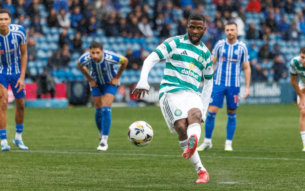 Kelechi Iheanacho taking the penalty. Celtic V Kilmarnock, Scottish Premiership, 14 September 2025 Kilmarnock BBSP Rugby Park Kilmarnock