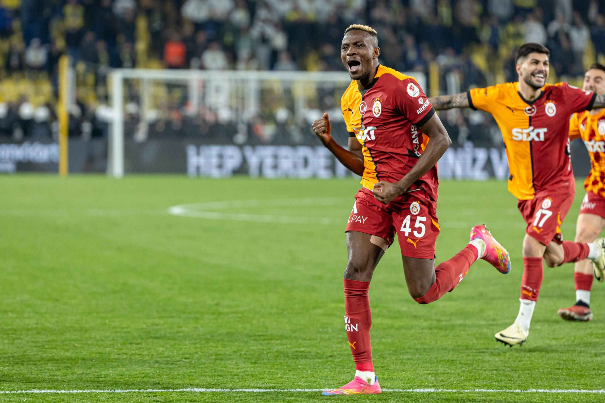 Victor Osimhen celebrating a goal for Galatasaray