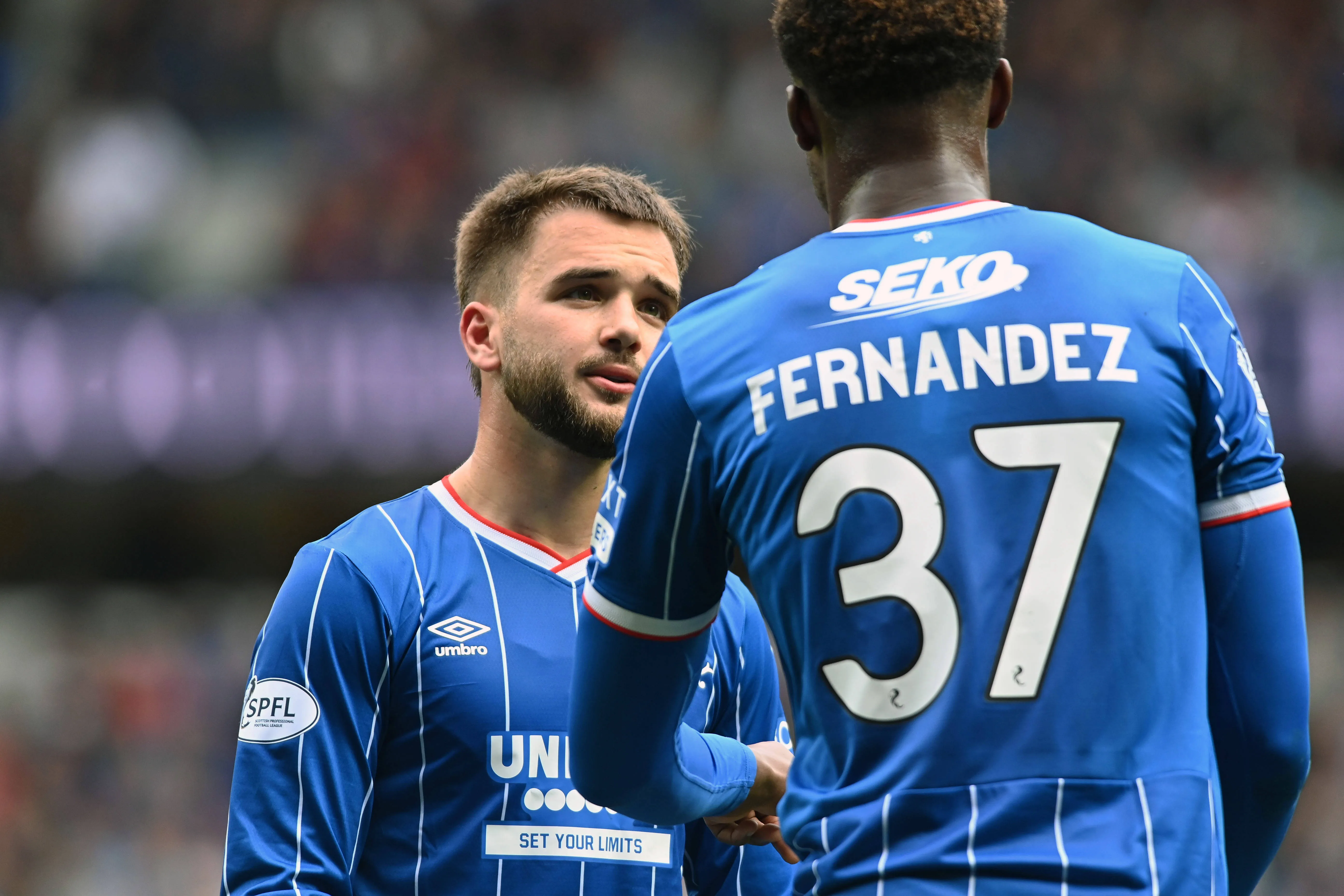 Nicolas Rankin calms Emmanuel Fernandez of Rangers down