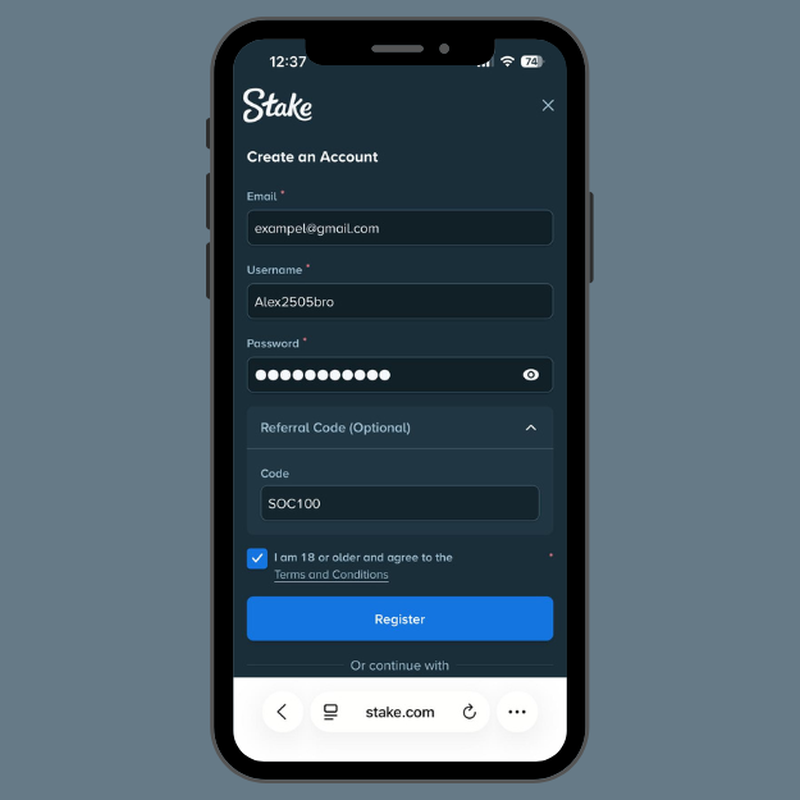 Stake sign up form for email registration
