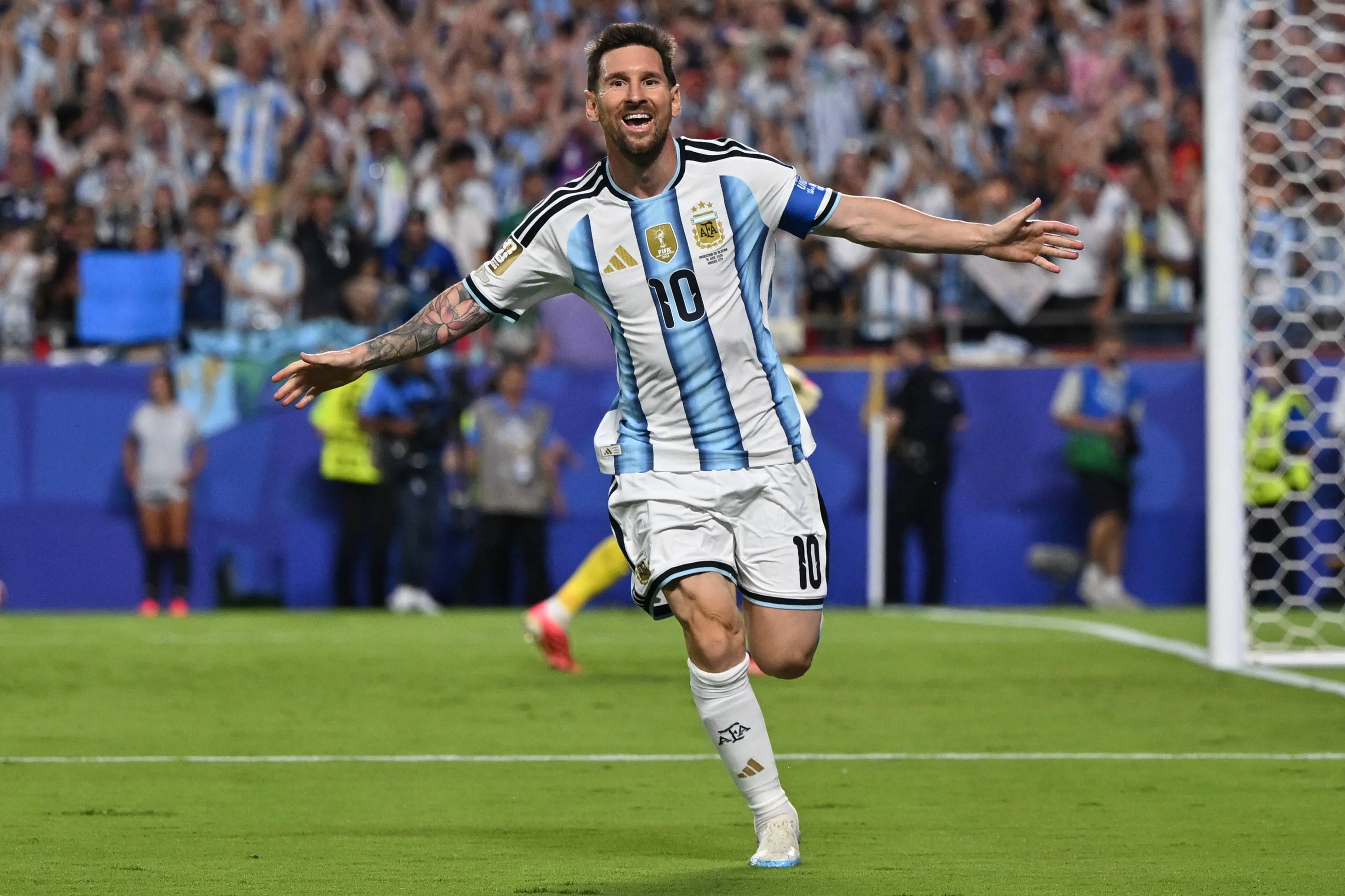 Lionel Messi celebrates after scoring against Algeria at 2026 World Cup