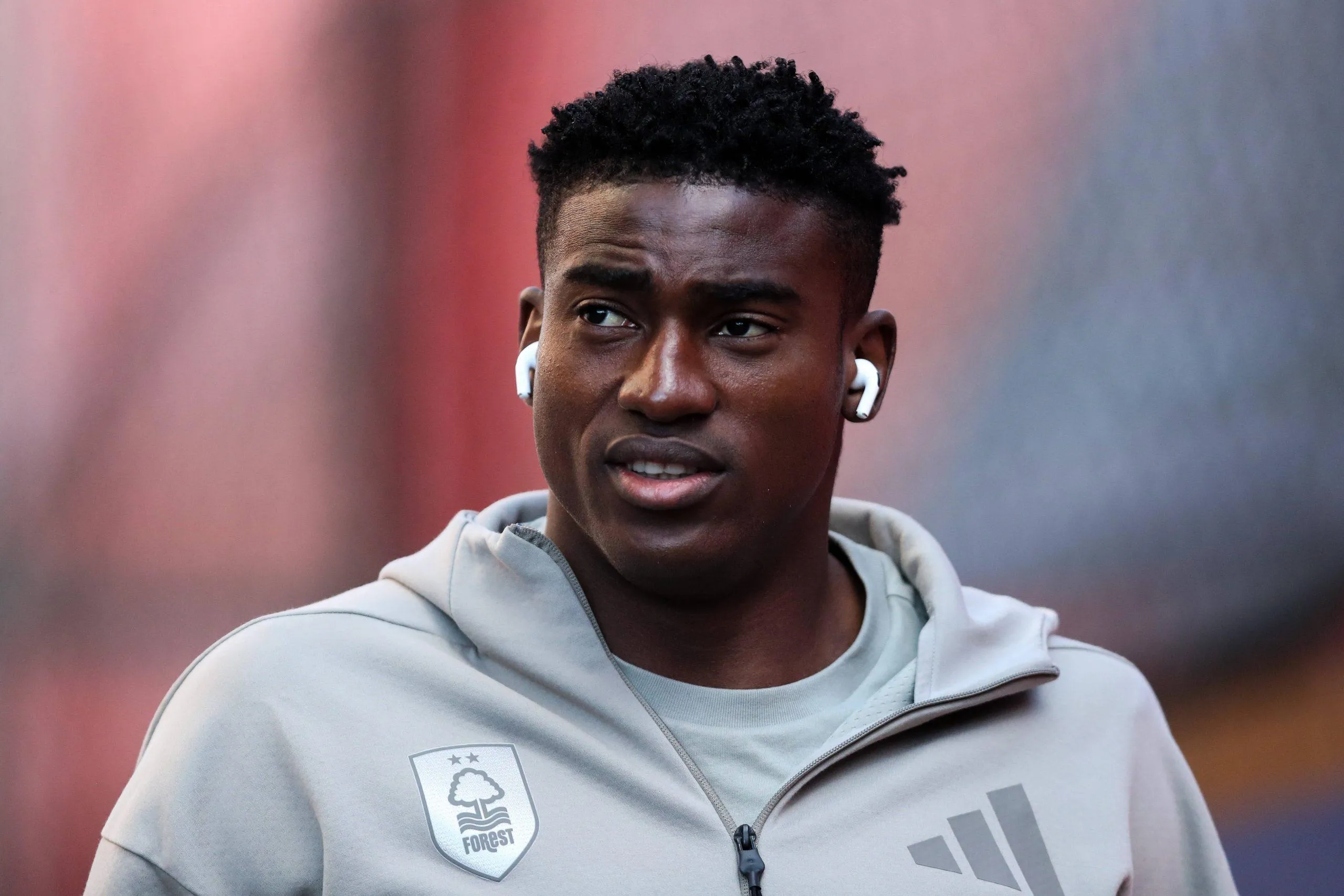 Taiwo Awoniyi arrives ahead of the Premier League match Crystal Palace vs Nottingham Forest