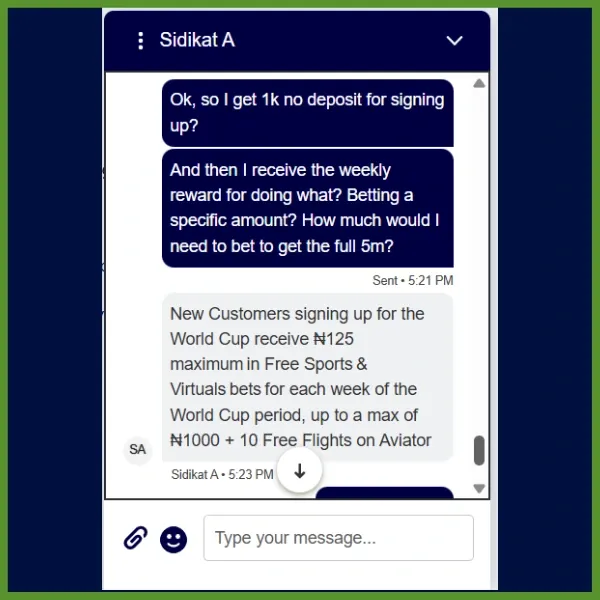 BetKing live chat conversation with customer support about the terms of the new player welcome offer.