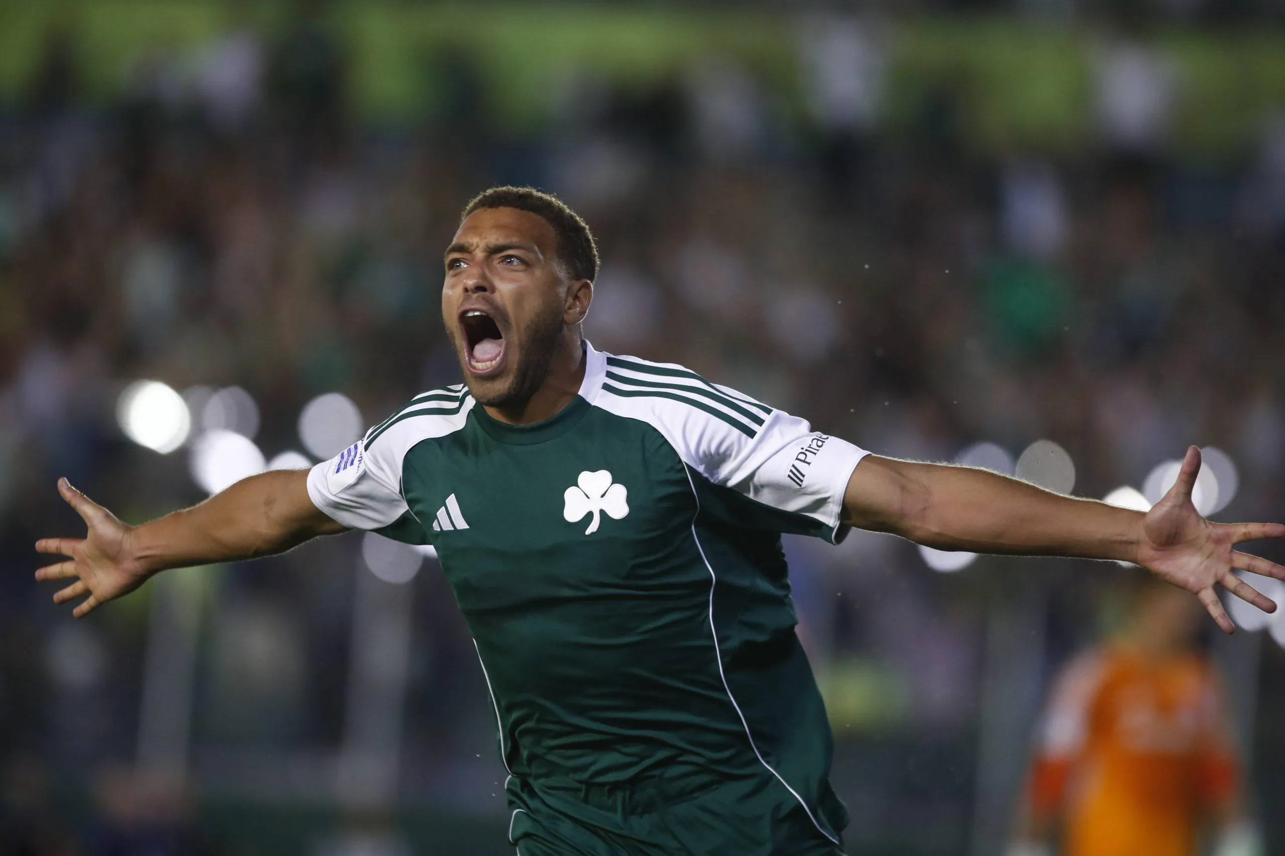 CYRIEL DESSERS celebrates after scoring the 1-0 during the SuperLeague regular season soccer match between Panathinaikos FC and Olympiacos FC 