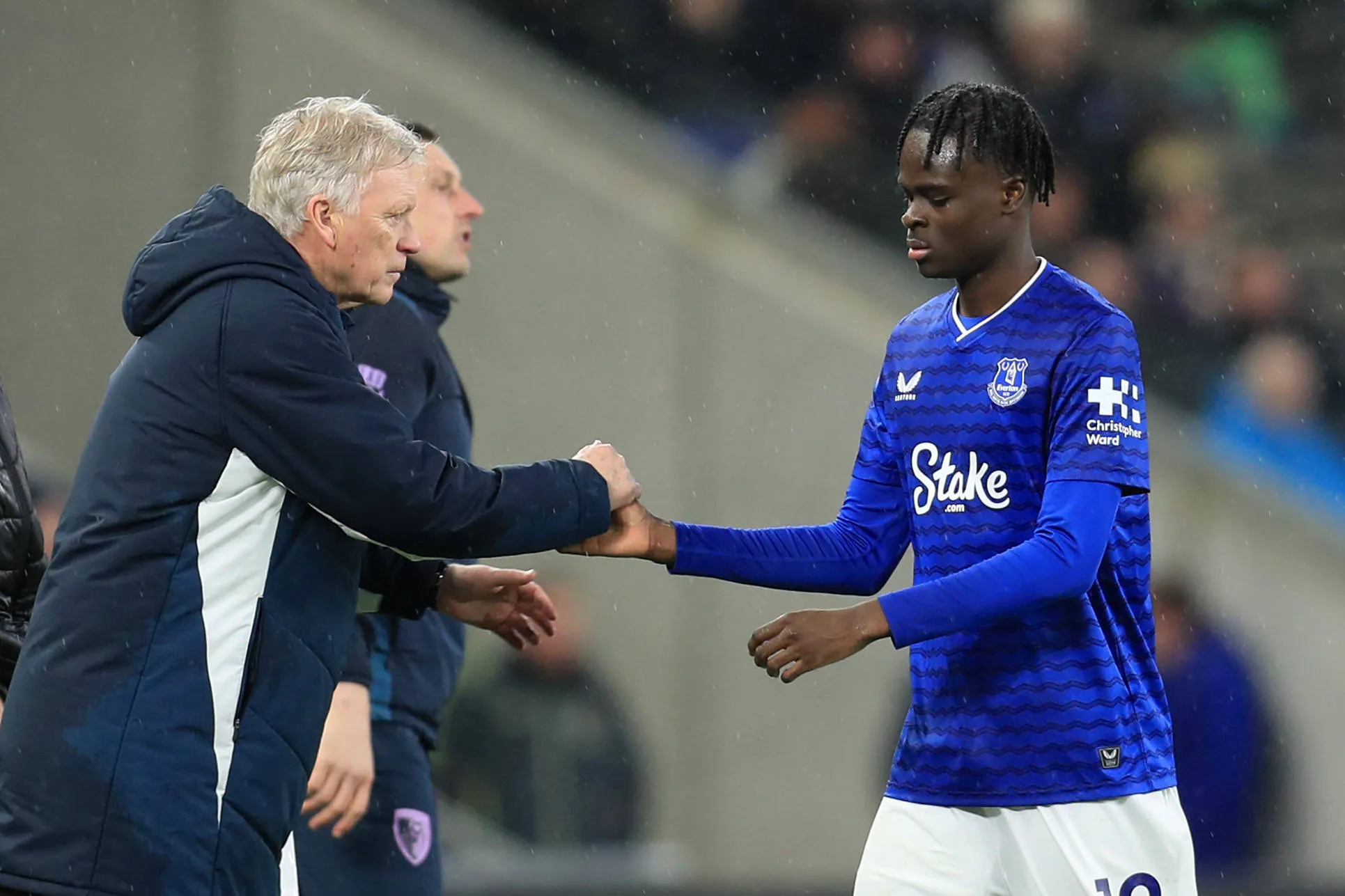 Everton manager David Moyes and winger Tyrique George 