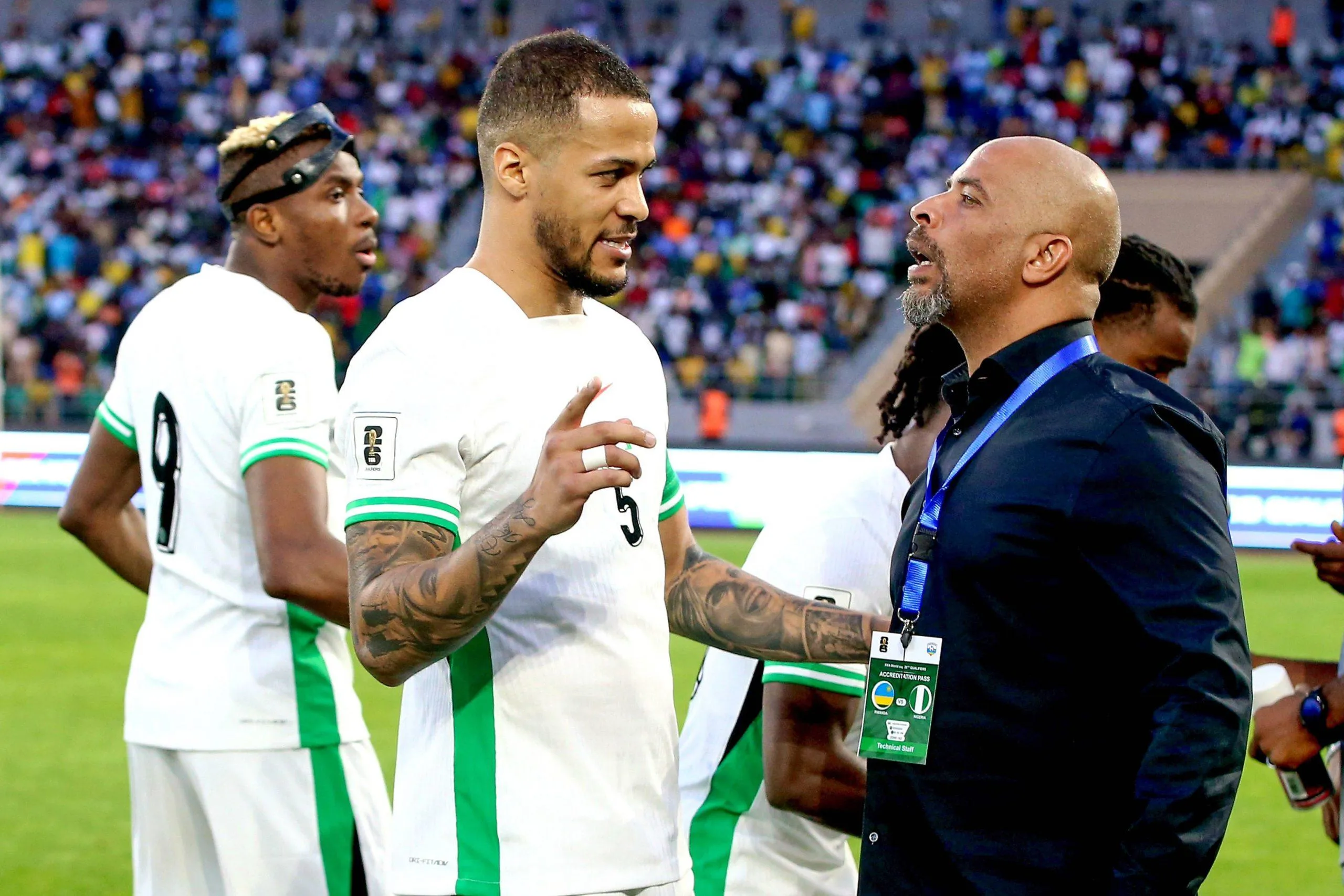 William Troost-Ekong and Coach Eric Chelle of Nigeria during the Men FIFA World Cup qualifiers match between Rwanda and Nigeria 