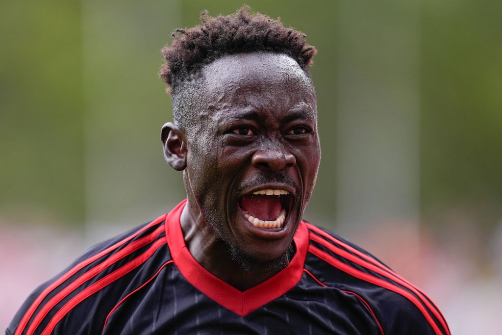 Akor Adams celebrates a goal during the Spanish League, LaLiga EA Sports, match played between Rayo Vallecano and Sevilla FC at Estadio de Vallecas on September 28, 2025, in Madrid, Spain. Madrid