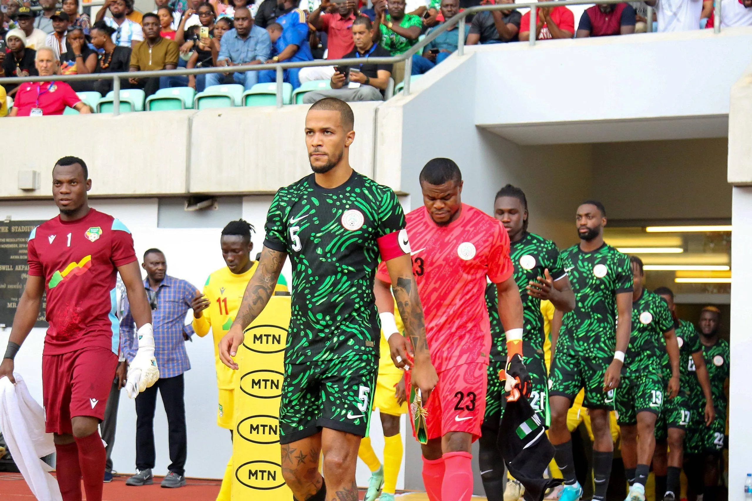 William Troost-Ekong and Stanley Nwabali leading out Nigeria Super Eagles. Photo by IMAGO