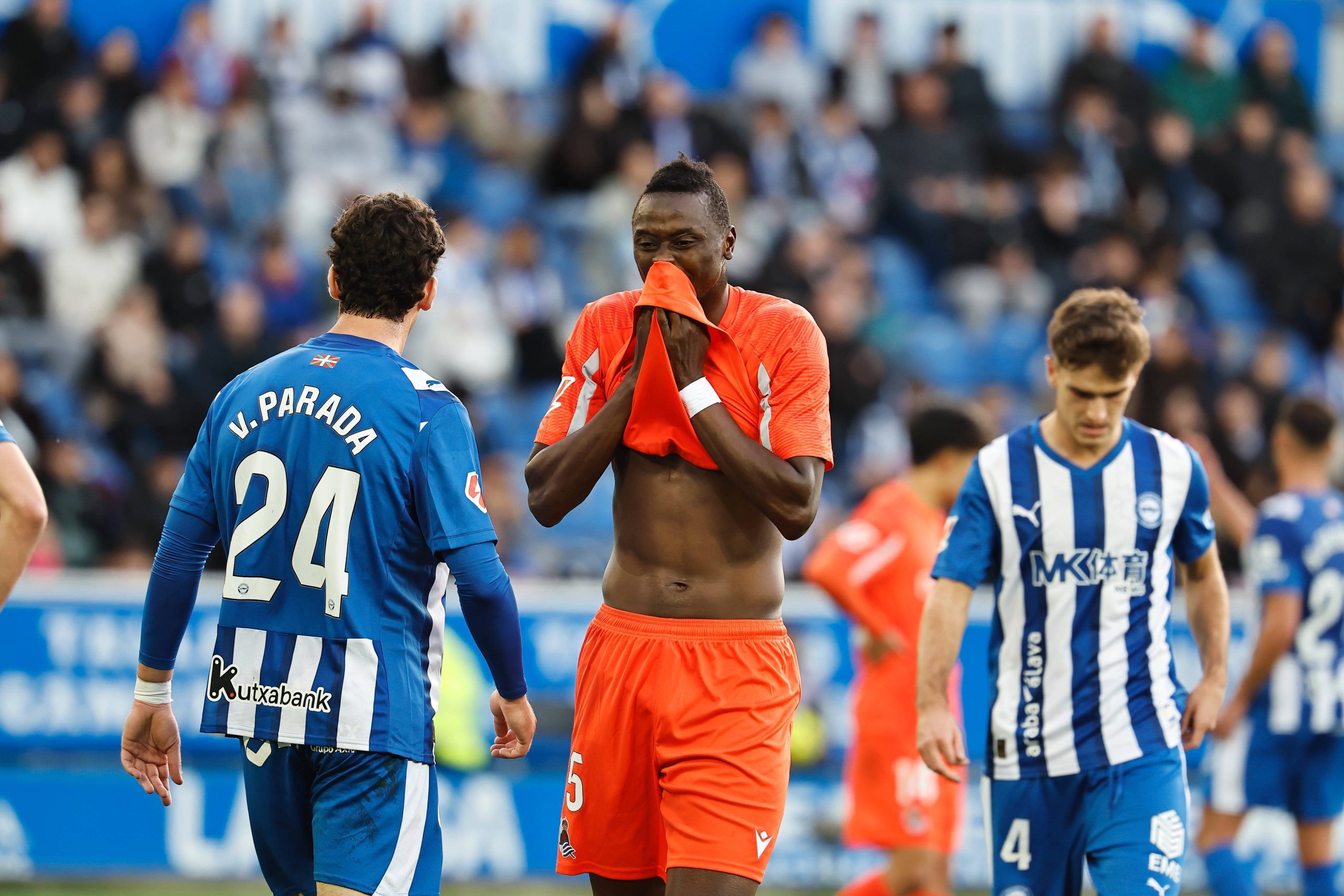 Umar Sadiq regret after miss shot during LaLiga match between Deportivo Alaves - Real Sociedad at the Estadio Mendizorroza