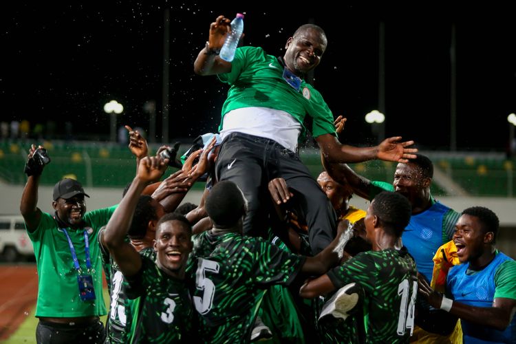 Nigeria's Flying Eagles celebrate WAFU B success.
