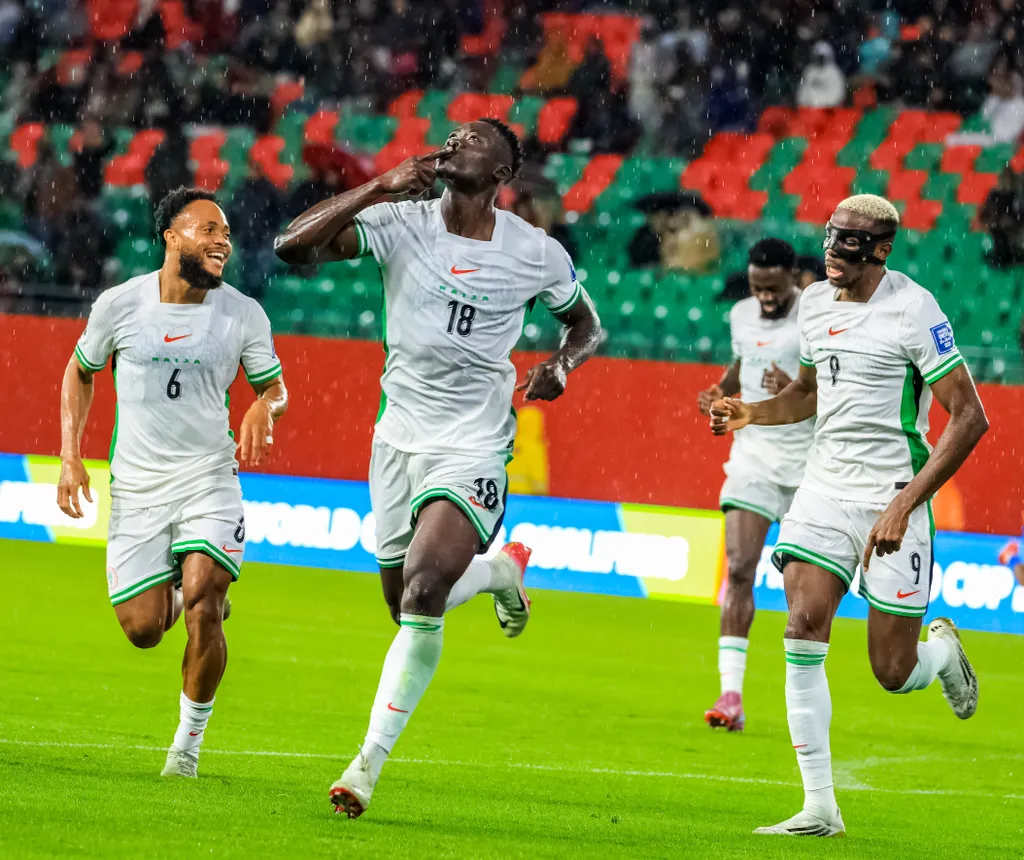 Akor Adam, Victor Osimhen and Chidera Ejuke during Nigeria vs Gabon