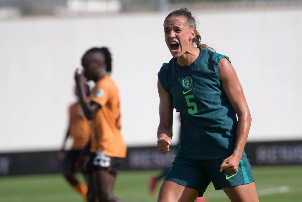 Ashleigh Plumptre in action for the Super Falcons of Nigeria. against Zambia.