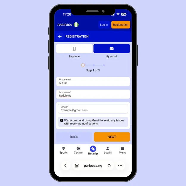 PariPesa registration by email
