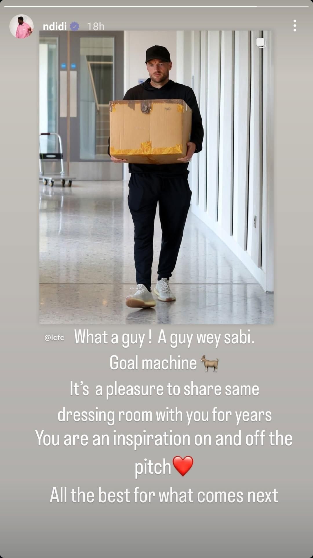 Wilfred Ndidi's message to Jamie Vardy