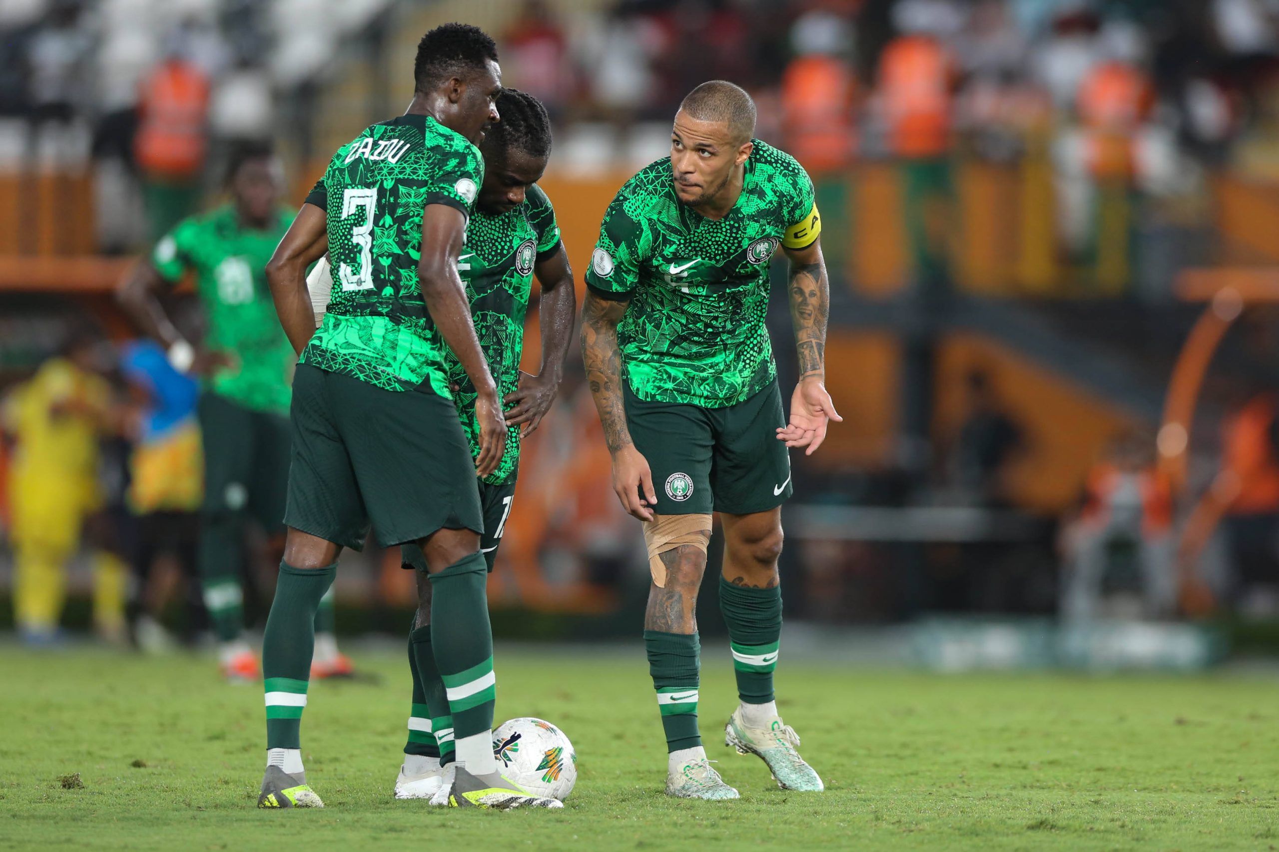 William Ekong and Zaidu Sanusi during the  Afcon 2023 match between Nigeria and Angola