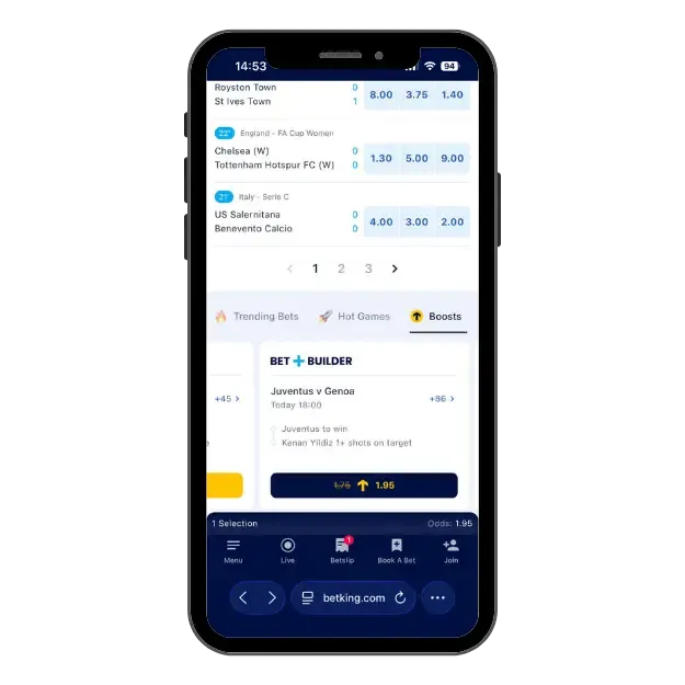 Bet builder on BetKing with pre-set selections and odds for a same match bet
