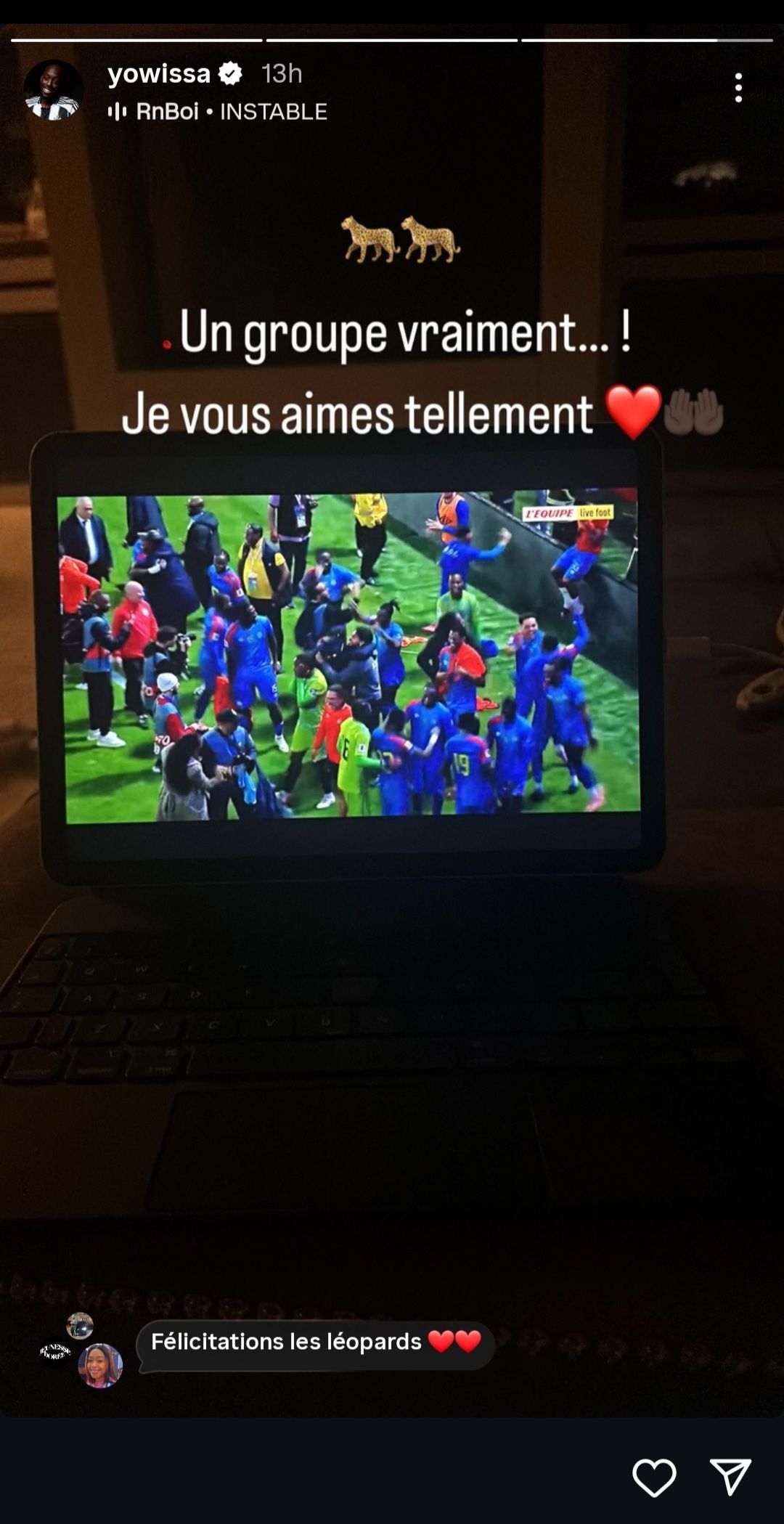 Yoanne Wissa congratulates DR Congo after beating Nigeria 