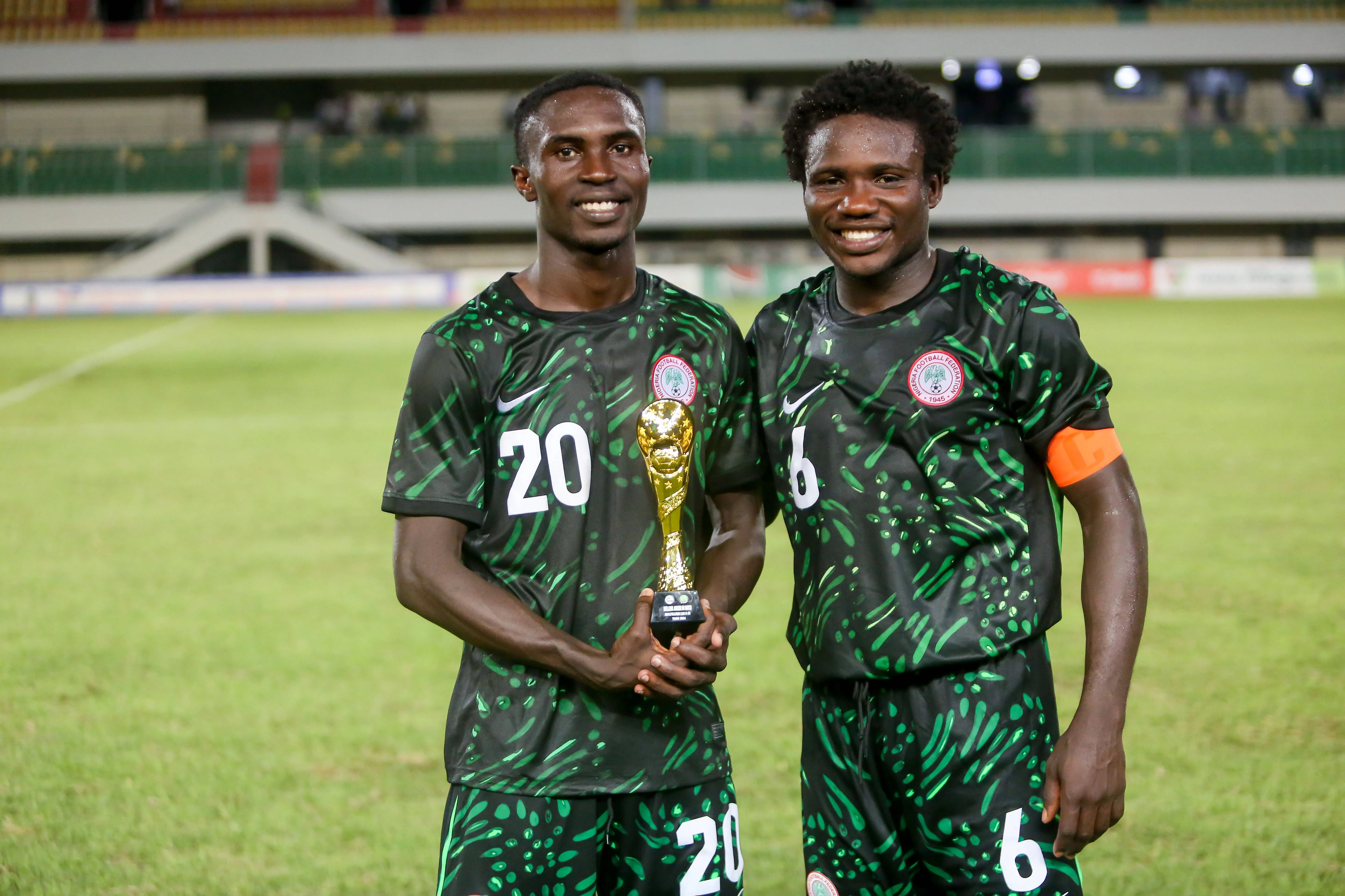 Daniel Bameyi and Cliton Jephta of the Flying Eagles of Nigeria during the WAFU B-U-20 Championship