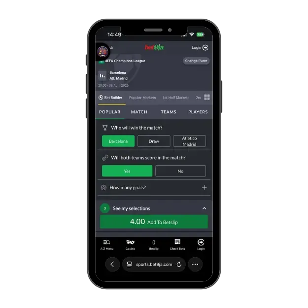 Bet9ja bet builder meaning with match selections and combined odds