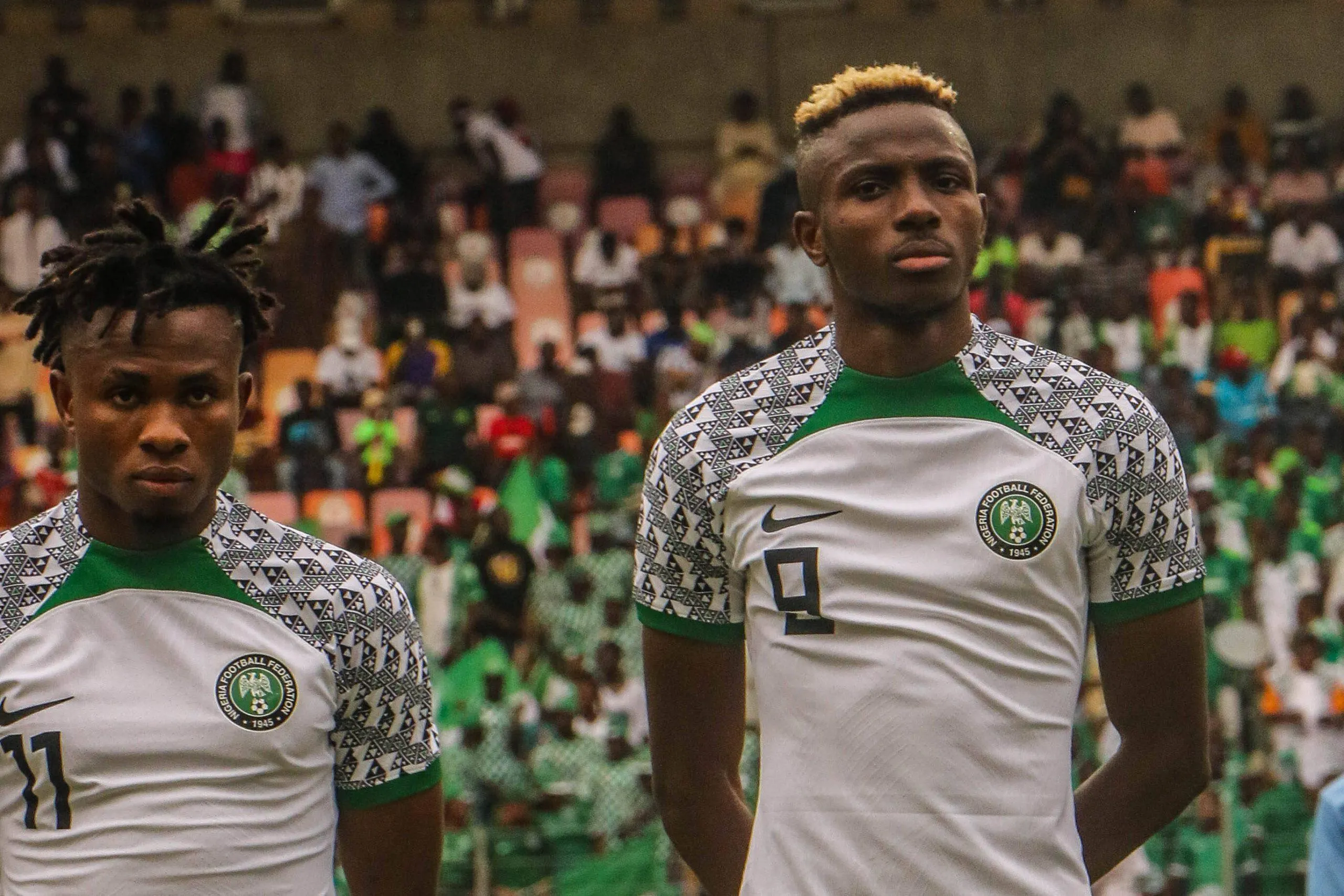 Nigeria Super Eagles stars Samuel Chukwueze and Victor Osimhen. Photo by IMAGO 