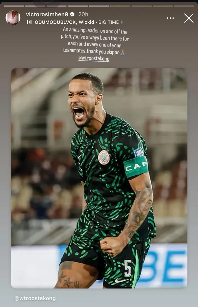 Osimhen lauds Ekong's leadership after the Benin game, although the Nigerian captain didn't play